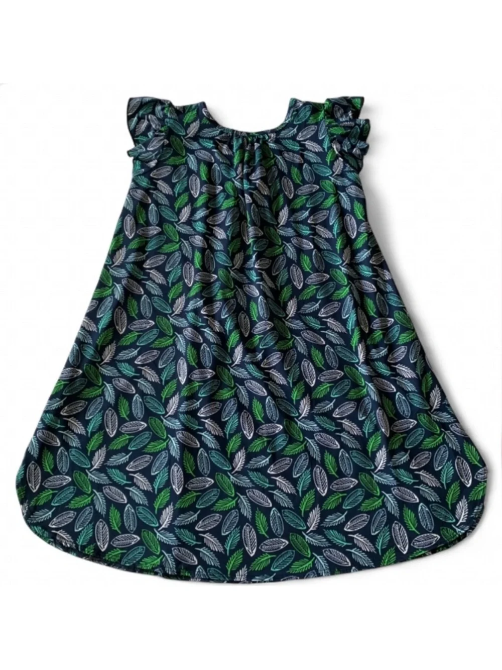 Dot Dot Smile Blue Green Leaf Print Dress Water Play Beach Park Casual Girl 8/10